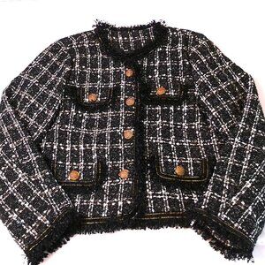 Woman's Jacket Plaid Tweed XXL black classic elegant